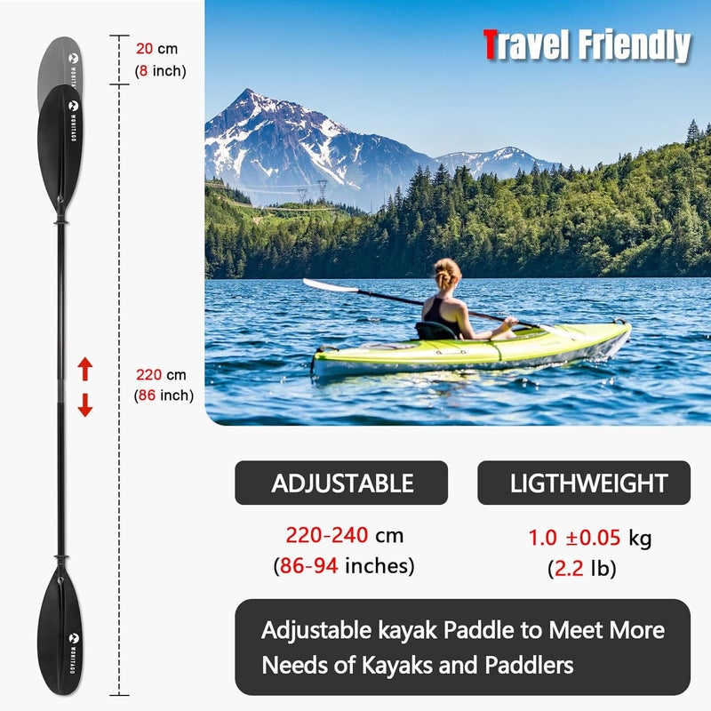 WONITAGO Kayak Paddles with Fiberglass Shaft and Reinforced PP Blade, Floating Adjustable Kayaking Oars, 3 Piece, 220-240 cm/86-94 Inches, 240-260 cm/94-102 Inches - Image 5
